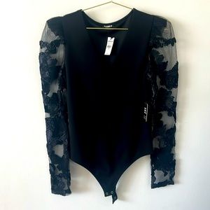 Express deep v bodysuit with embroidery.